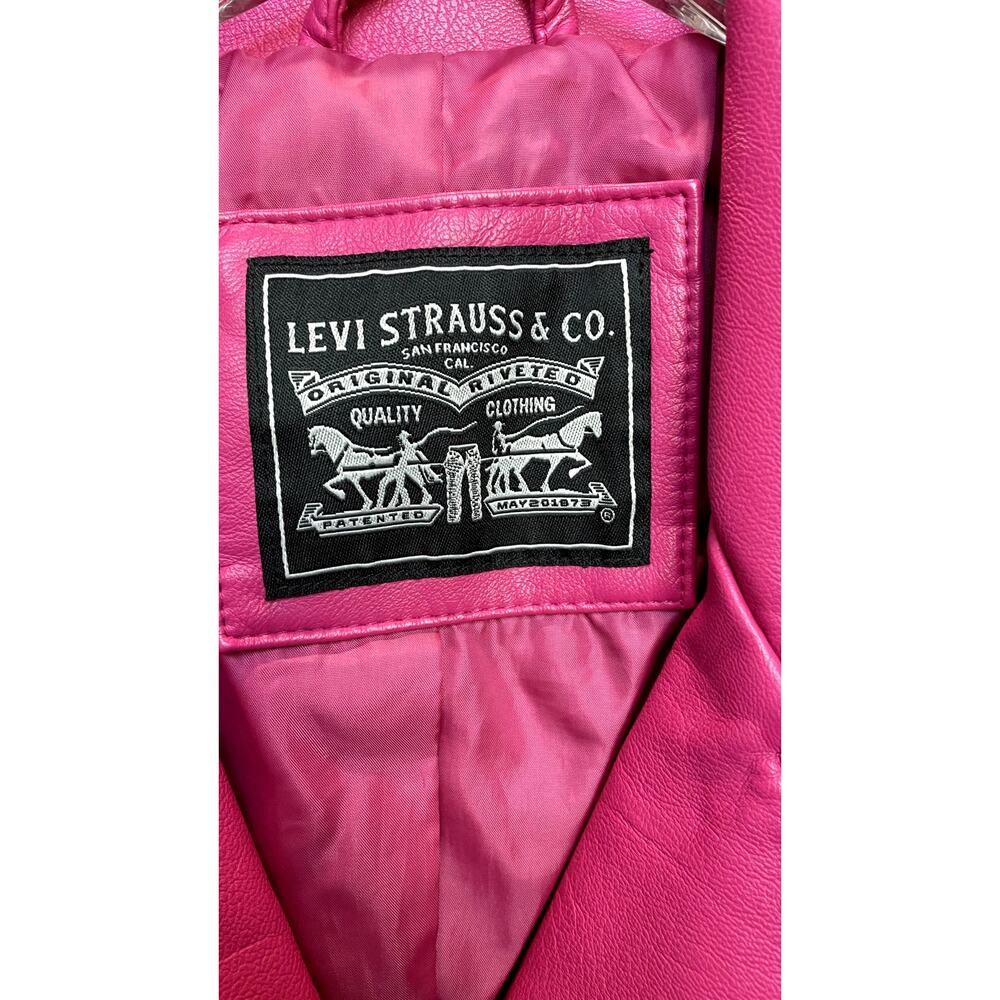 Levi’s Hot Pink Faux Leather Moto Biker Jacket Belted XS NWT - Picture 7 of 10